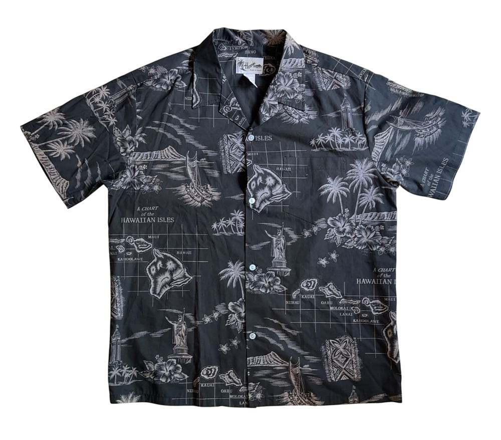 Howie Made in Hawaii Aloha Shirt Map Print Men's XL Button Front